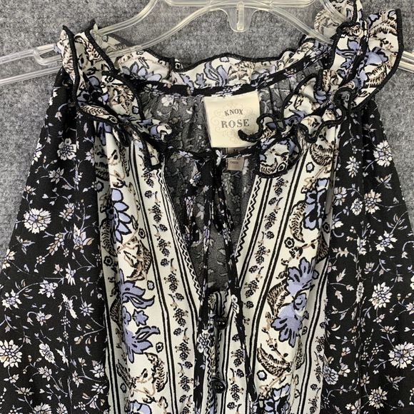 Knox Rose Maxi Boho Gypsy Dress Ruffles Tie & Tassel Black White Sz M - Picture 5 of 10